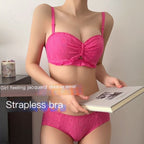 "Half Cup Strapless Push-Up Bra Set for Women"