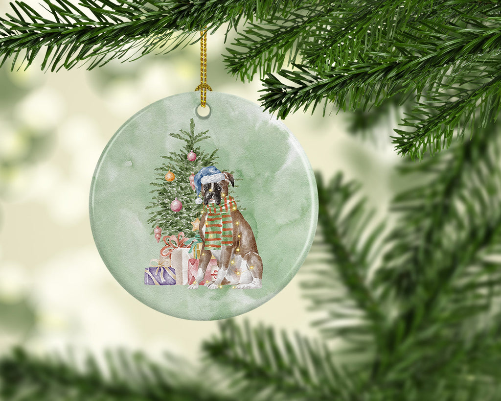 Boxer Christmas Presents and Tree Ceramic Ornament