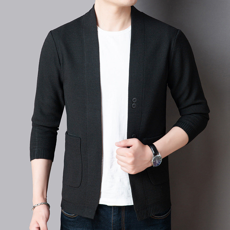 Men's Autumn Thin Section Pure Color Sweater Jacket