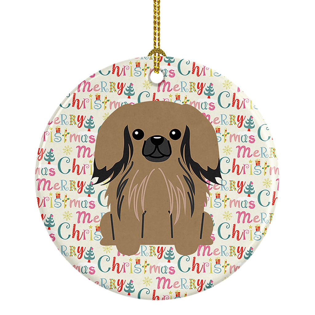 Merry Christmas Pekingese Tan Ceramic Ornament