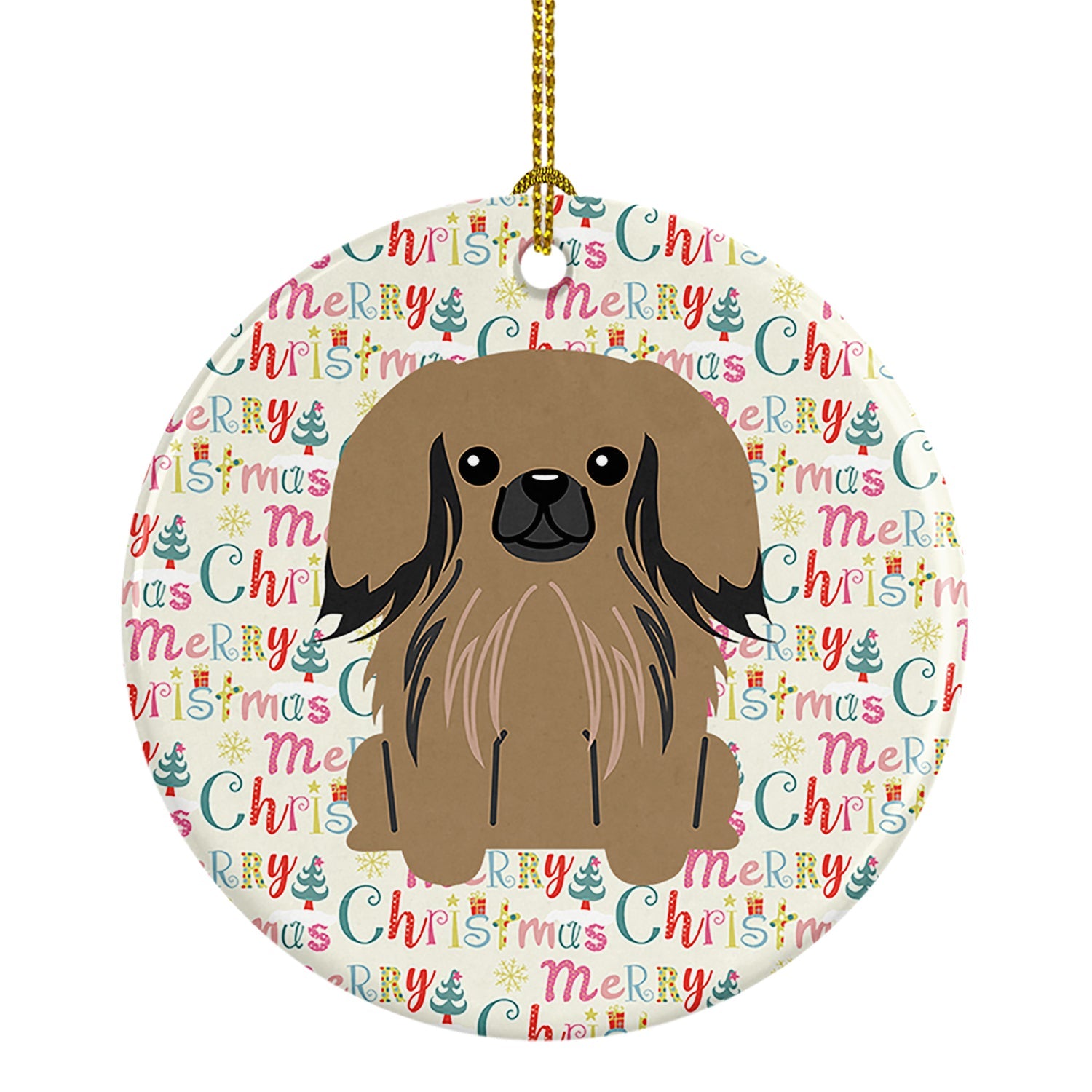 Merry Christmas Pekingese Tan Ceramic Ornament