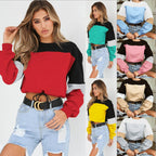 Autumn Patchwork Lace-up Round Neck Sweater