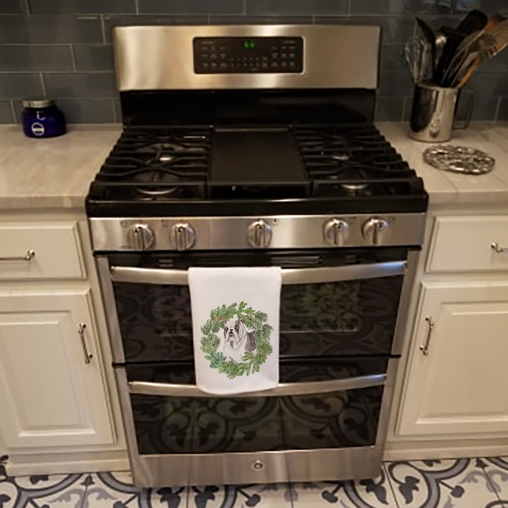 Bulldog Brindled Christmas Wreath Kitchen Towel Set of 2