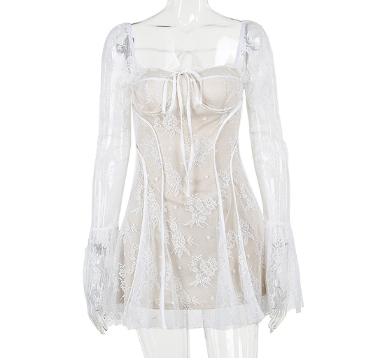 French Lace Backless Dress with Corset Detail