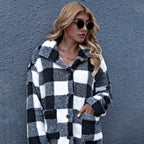 Oversized Check Button Shirt Jacket for Women