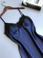 Silk Lace Trim V-Neck Nightgown with Cups (Summer)