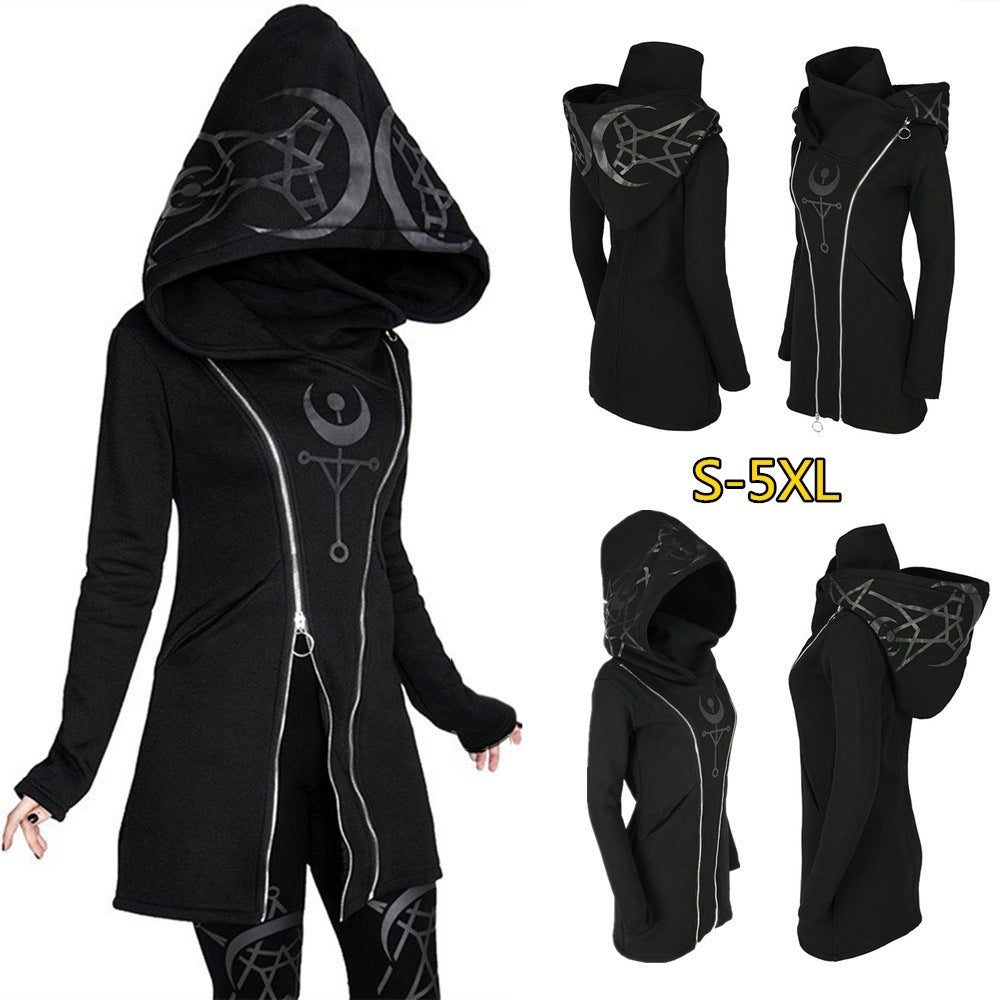 Punk Style Long Sleeve Hooded Double Zipper Sweater