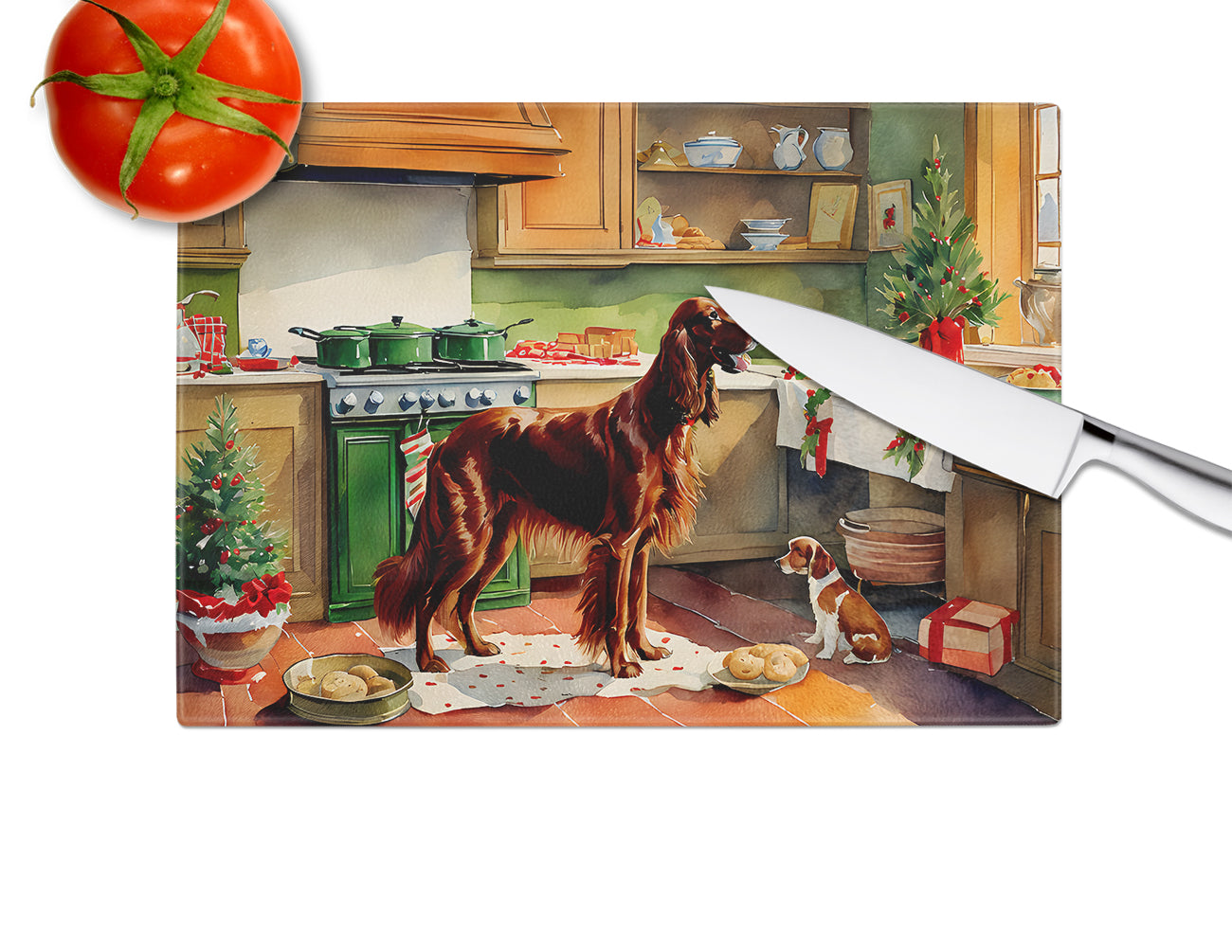 Irish Setter Christmas Cookies Glass Cutting Board