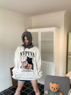 Kawaii Cat Graphic Pullover - Vintage Streetwear Top | Streetwear