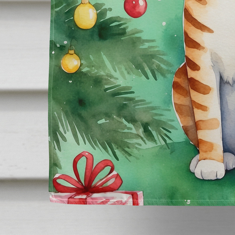 Safari Cat By the Christmas Tree House Flag