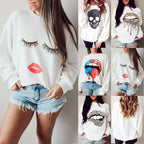 Loose Long Sleeve Sweatshirt with Lip Print Design | Streetwear