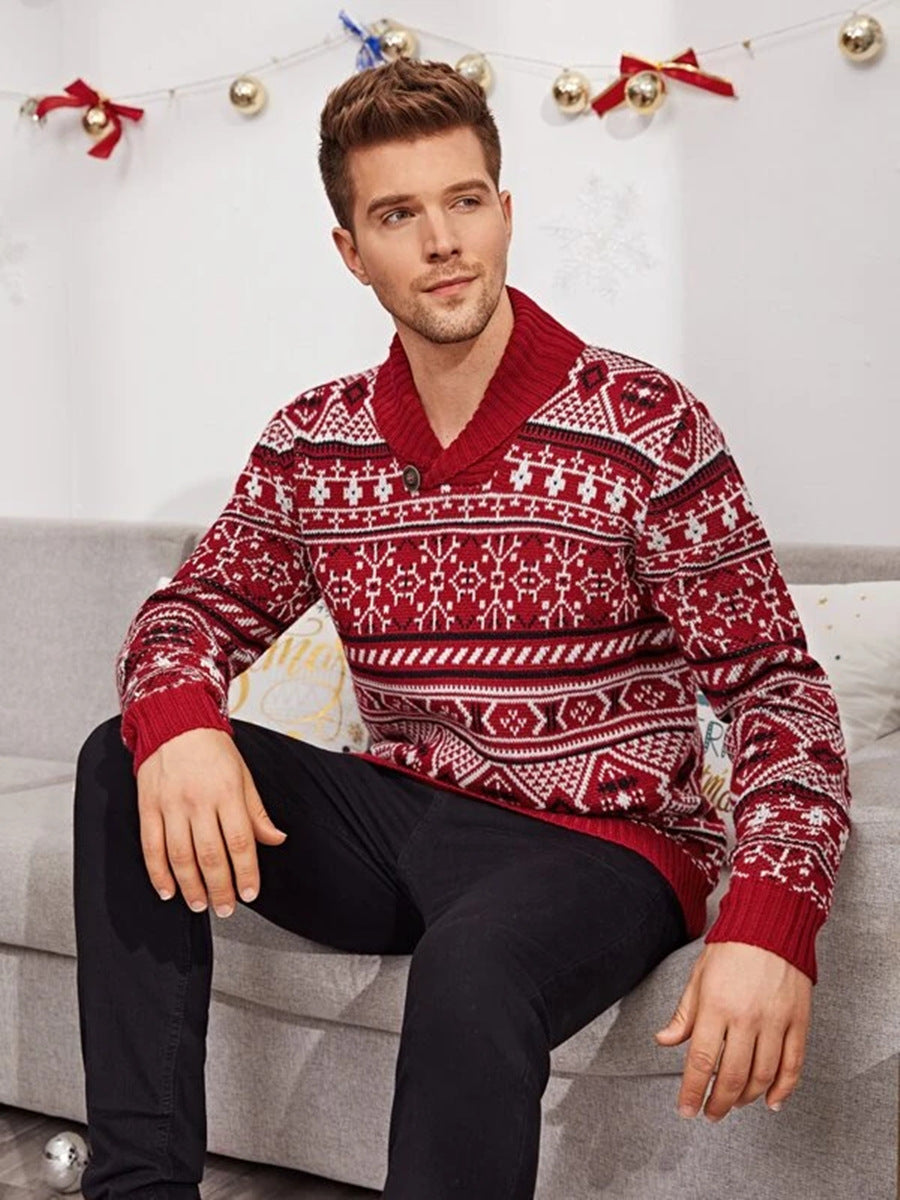 Men's Knit Christmas Elk Lapel Sweater Pullover 2021 | Streetwear