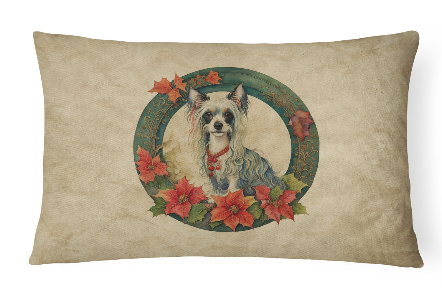 Chinese Crested Christmas Flowers Throw Pillow