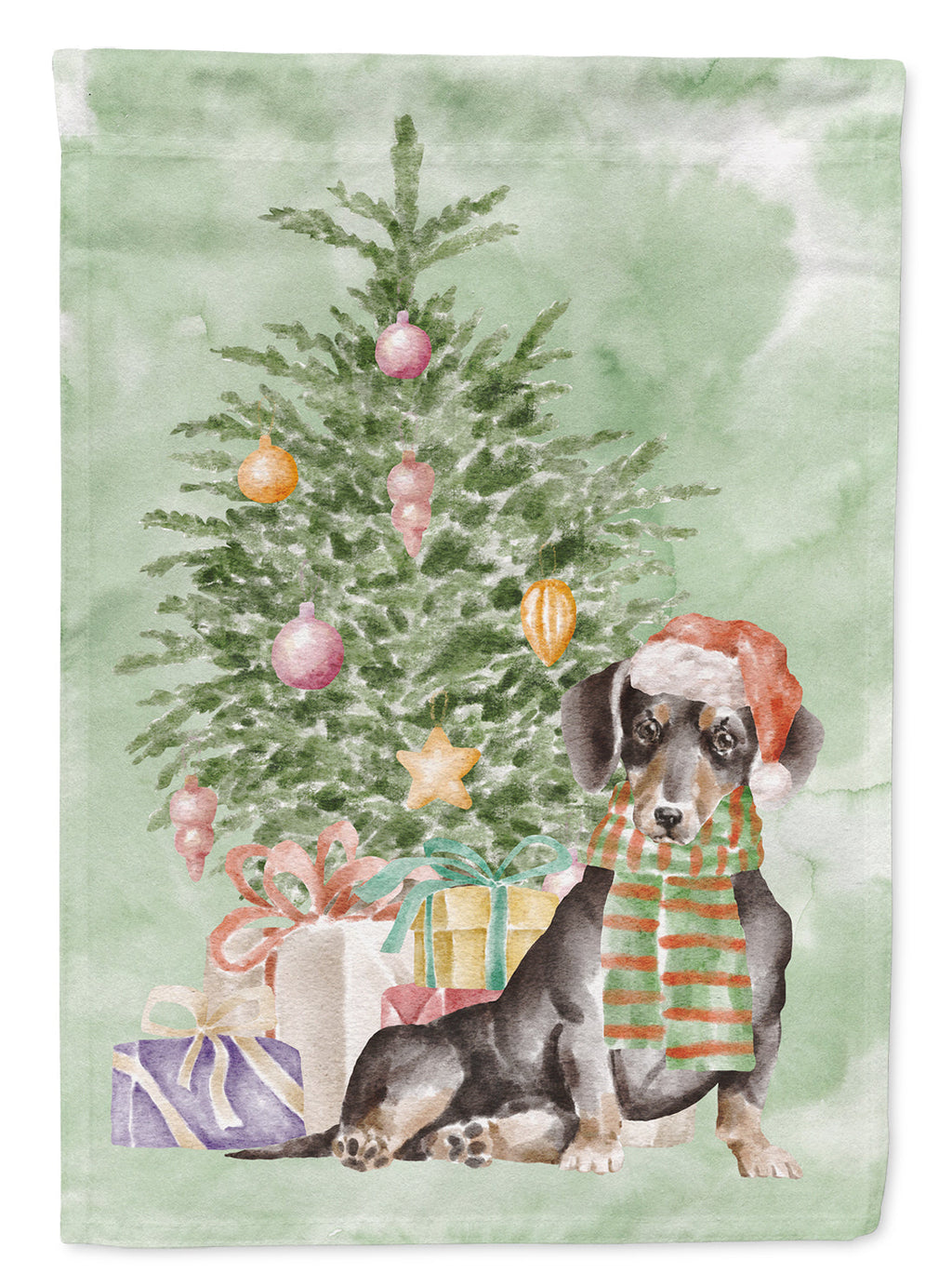 Dachshund Black Tan Christmas Presents and Tree Garden Flag
