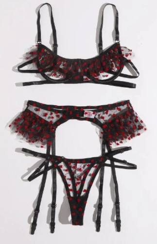 Sexy Lingerie Set with Heart Dot Ruffles (One Set)