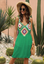 Women's Crochet Cover-Up Beach Dress with Lace Details