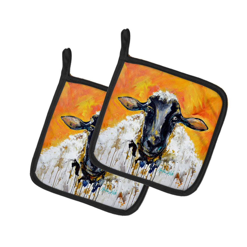 Peach Wool Sheep Pair of Pot Holders