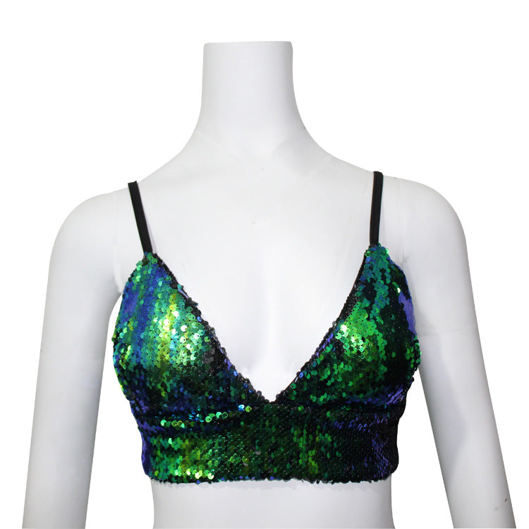 Women's Green Sequin Bralette Top