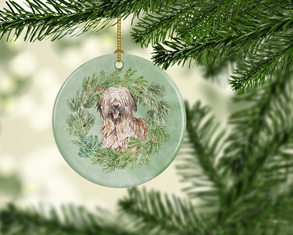 Briard Smiling Christmas Wreath Ceramic Ornament