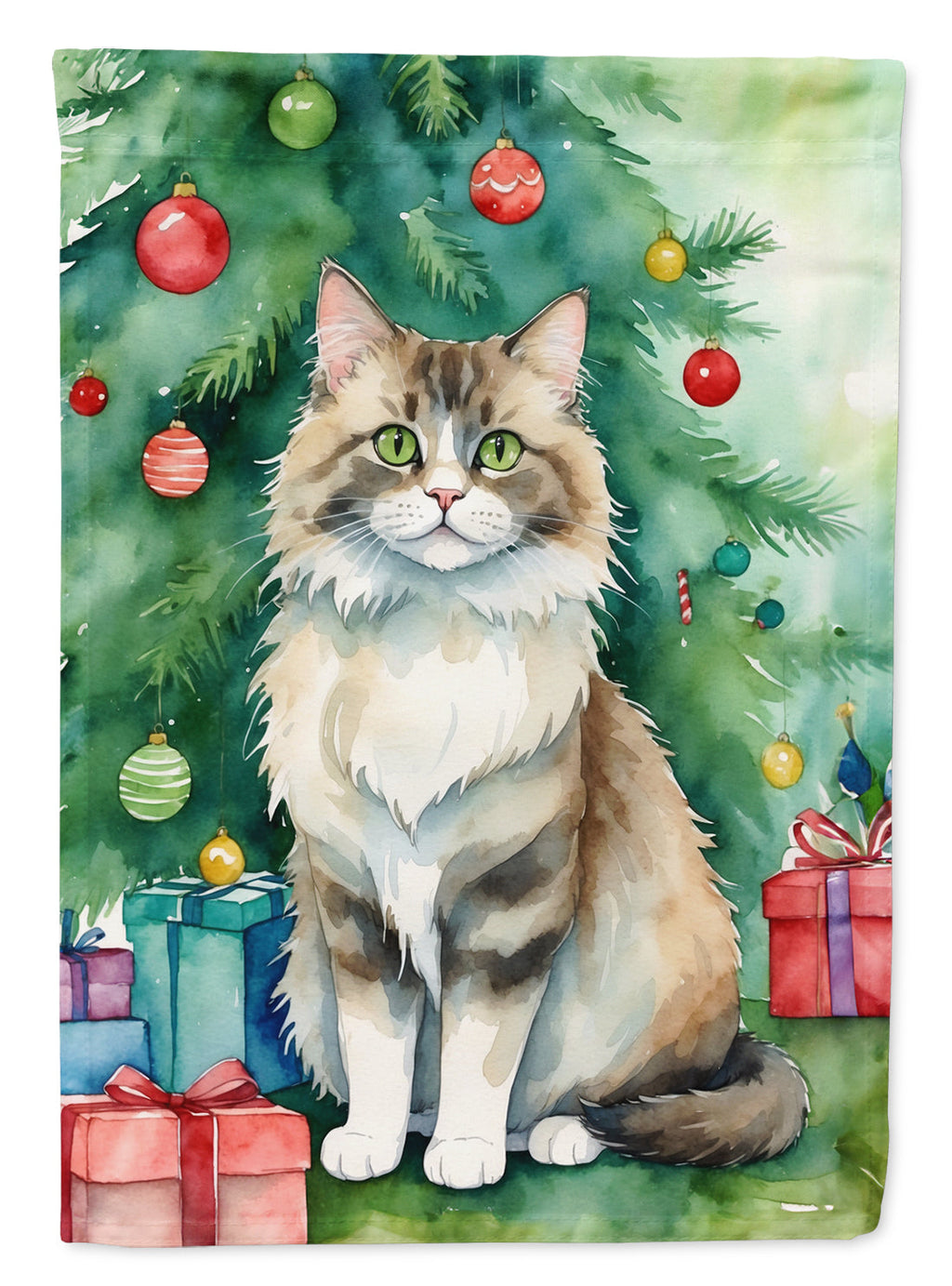 Ragamuffin Cat By the Christmas Tree Garden Flag
