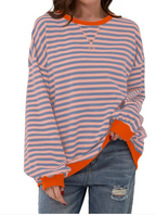 Loose Striped Long Sleeve T-shirt Casual Pullover Sweater For Womens Clothing | Streetwear