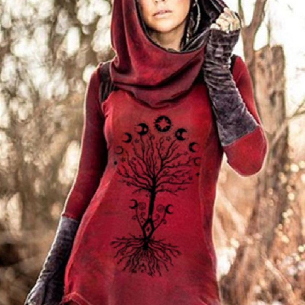 Vintage Moon Tree Print Hoodie for Women | Streetwear
