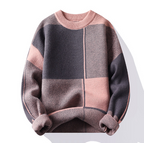 Men's Round Neck Thick Sweater with Geometric Design