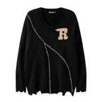 Chaopai Loose Long-sleeved Sweater with Frayed Edges