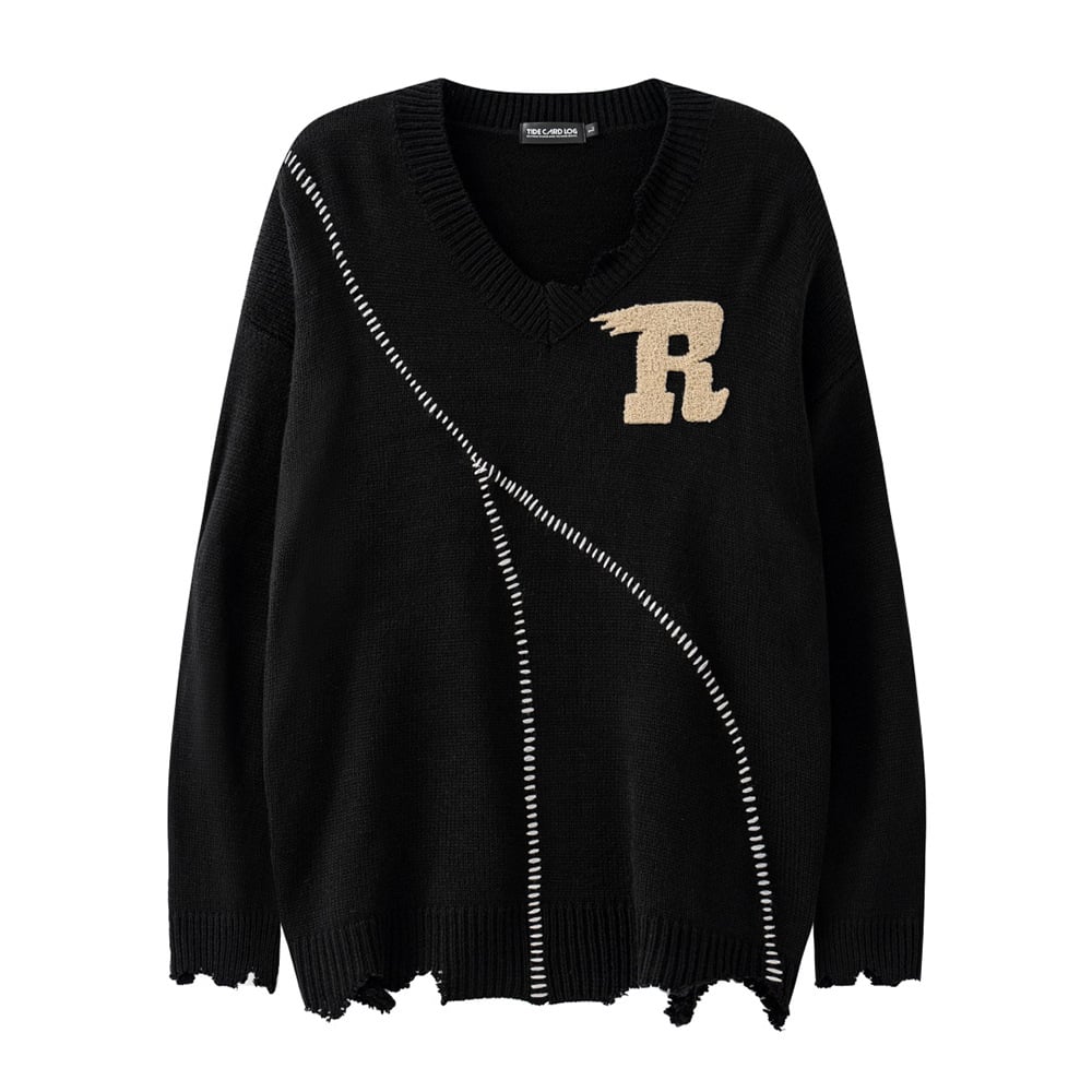 Chaopai Loose Long-sleeved Sweater with Frayed Edges