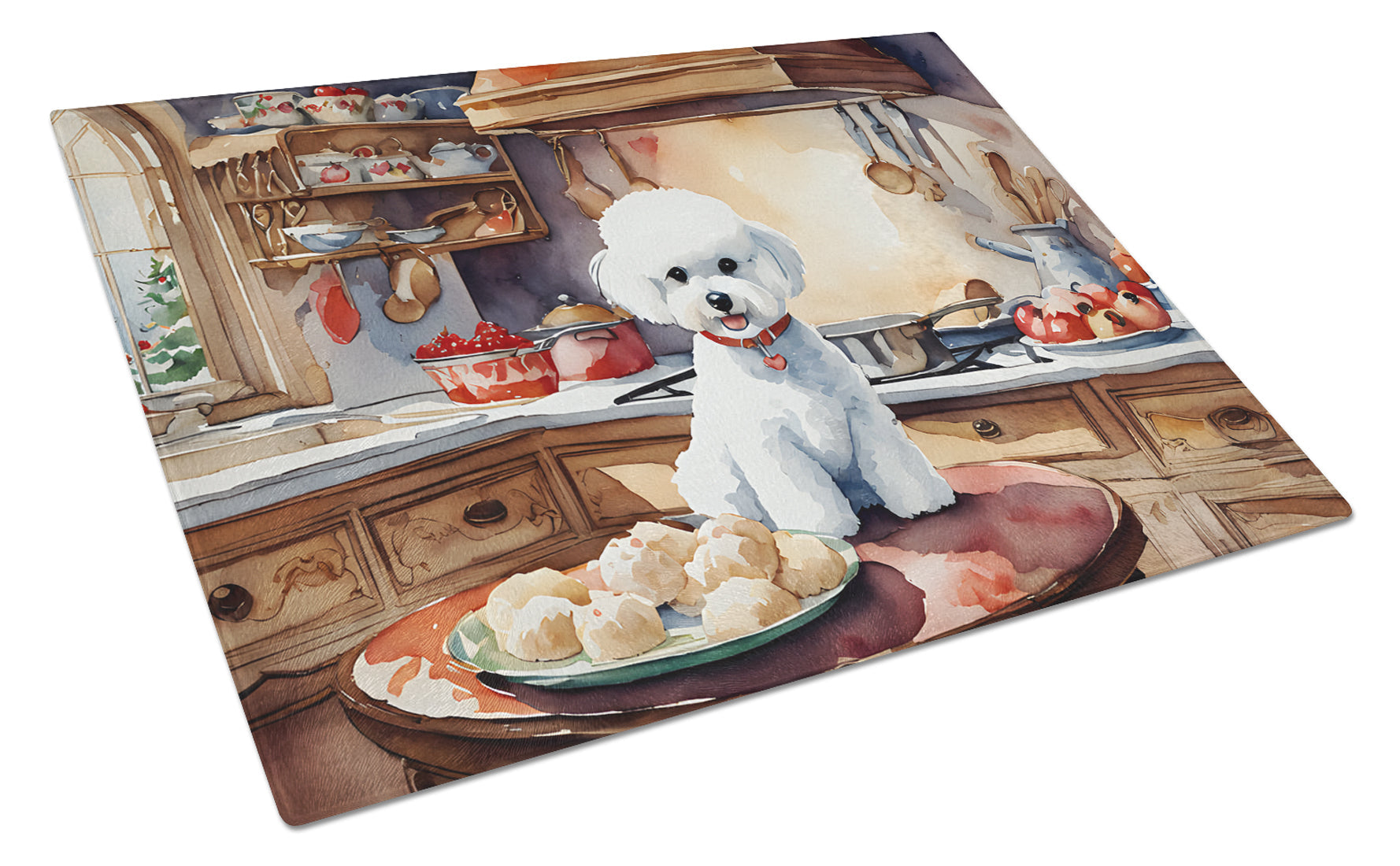 Bichon Frise Christmas Cookies Glass Cutting Board