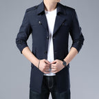 Men's Classic Slim Trench Coat with Buttons