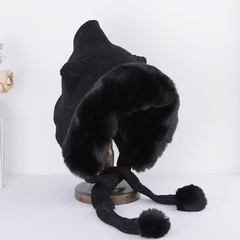 Thick Wool Cape Hat with Cute Ears | Embroidered Cap