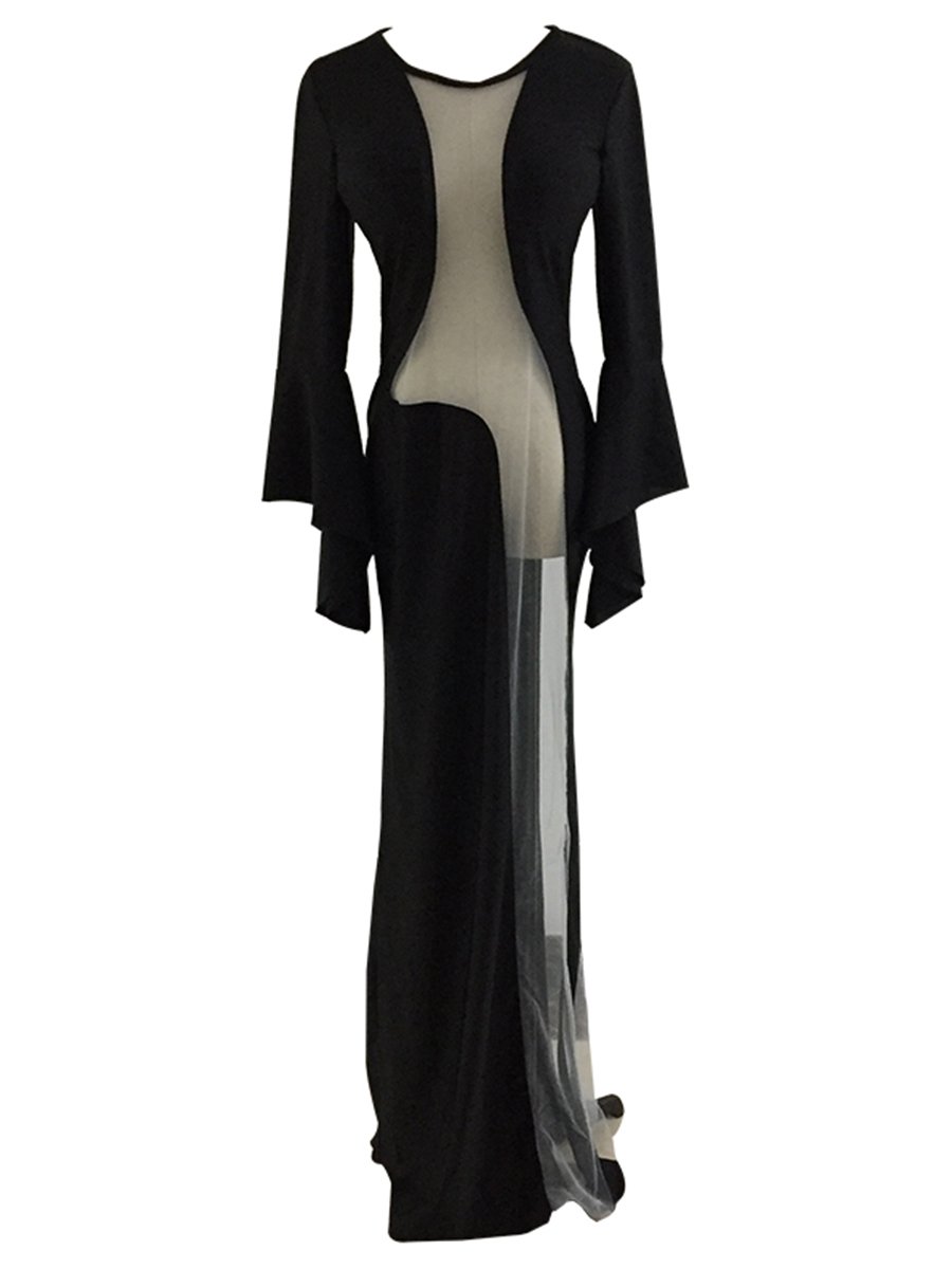Women's Long Sleeve Slim See-through Mesh Dress