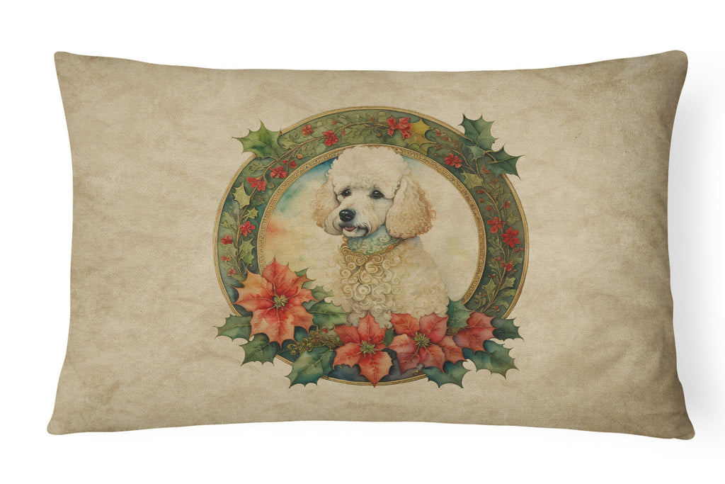 Poodle Christmas Flowers Throw Pillow