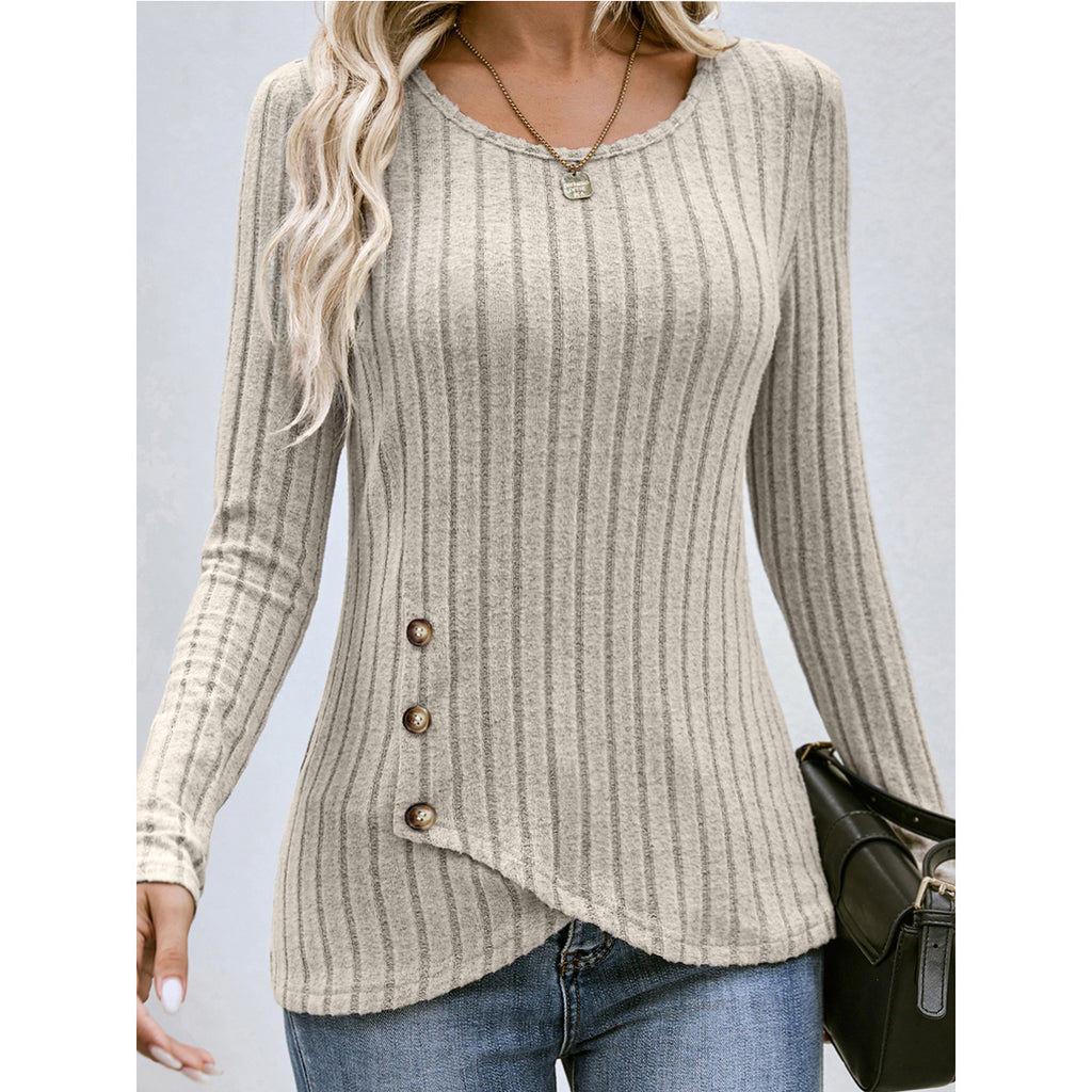 Women's Button-Up Round Neck Sweater
