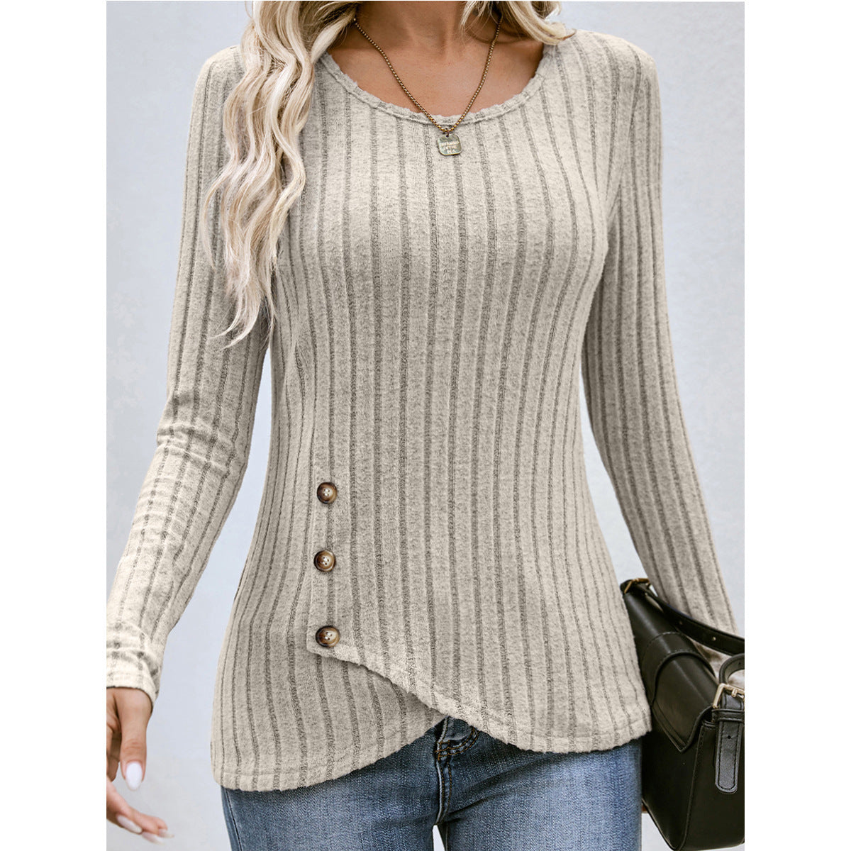 Women's Button-Up Round Neck Sweater