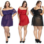 Plus Size Lace Nightgown with Off-Shoulder Design