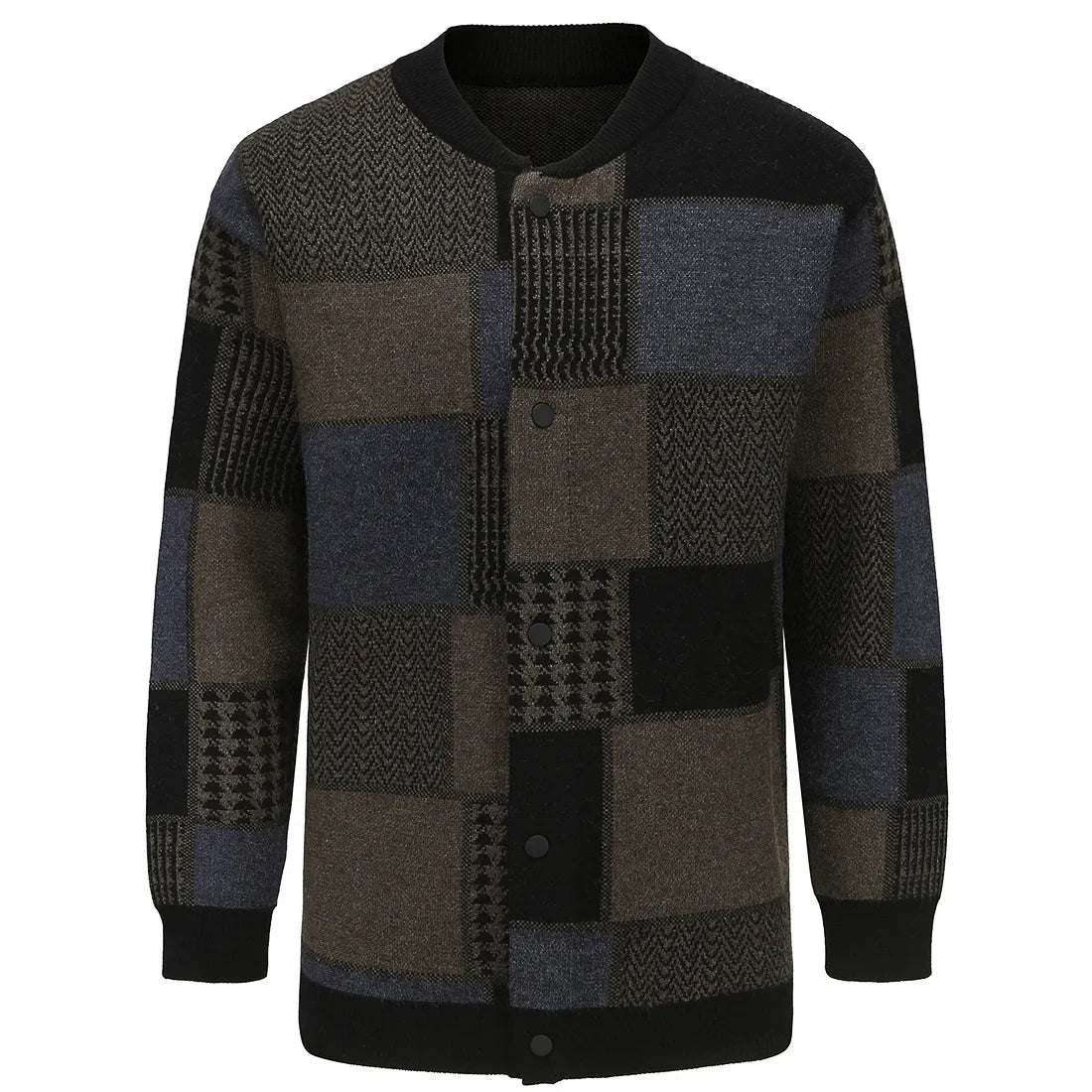 Men's Thick Knit Long Cardigan with Stand Collar