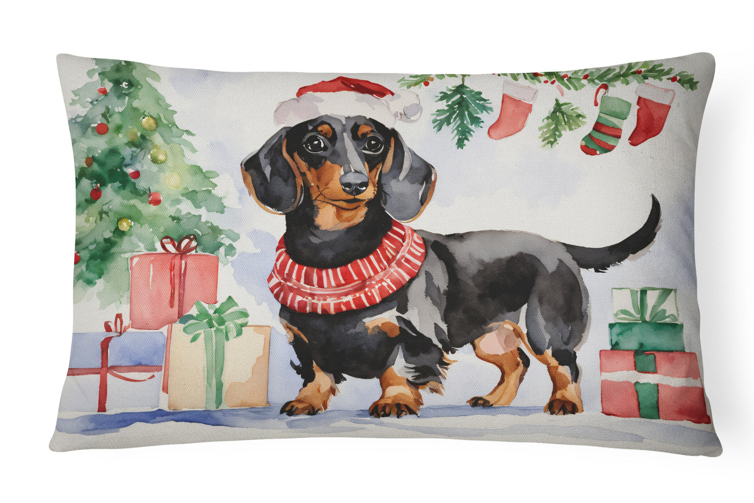 Black and Tan Dachshund Christmas Throw Pillow
