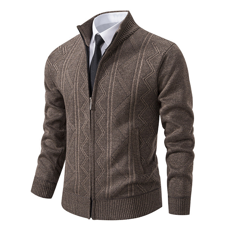 Men's Woolen Cardigan Coat with Stand Collar for Fall/Winter