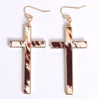 Leopard Print Cross Drop Earrings