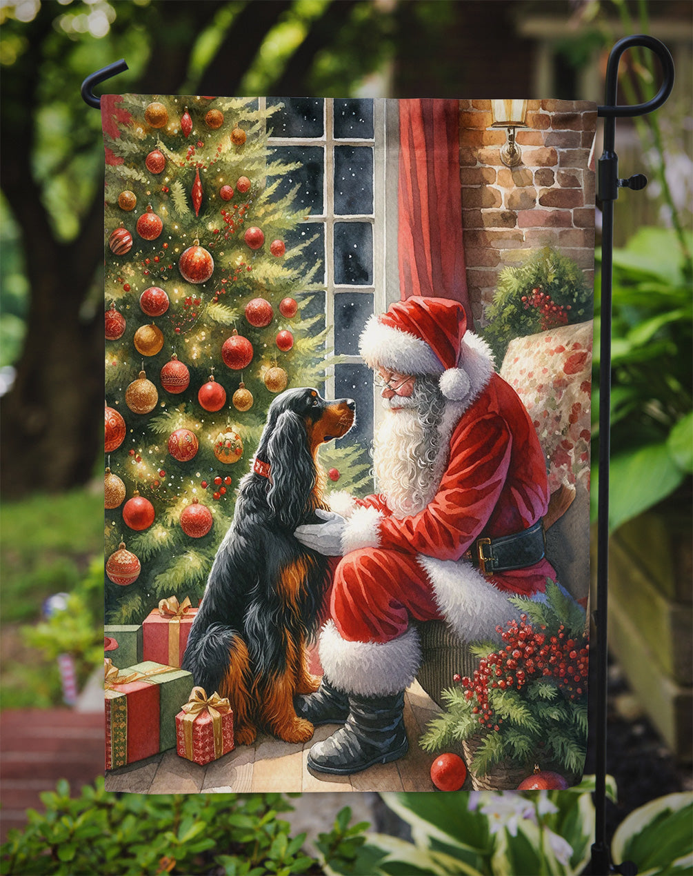 Gordon Setter and Santa Claus Garden Flag