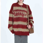 Oversized Striped Mohair Sweater for Women and Couples