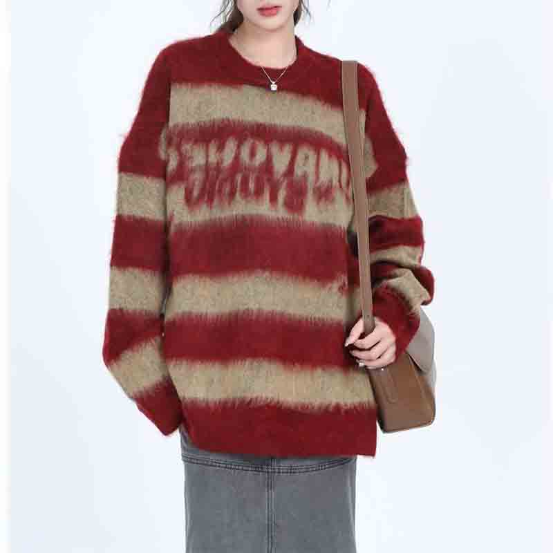 Oversized Striped Mohair Sweater for Women and Couples