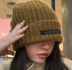 Women's Thick Wool Blend Knitted Hat for Autumn/Winter | Embroidered Cap
