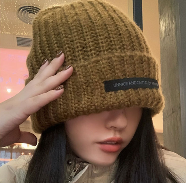 Women's Thick Wool Blend Knitted Hat for Autumn/Winter | Embroidered Cap