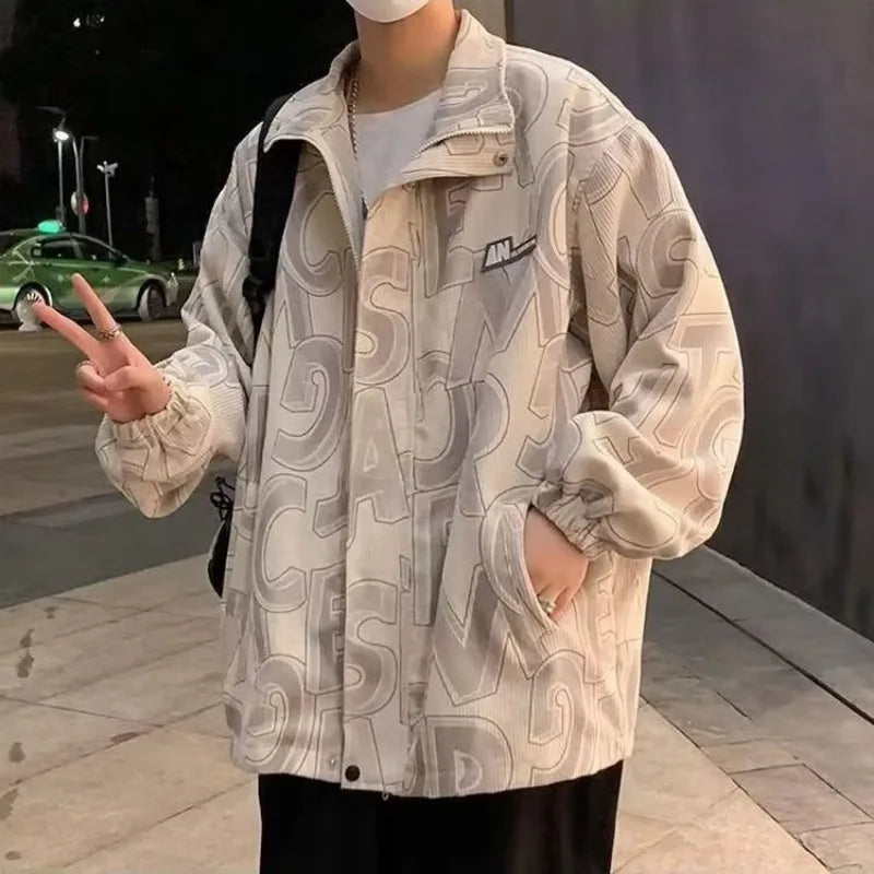 Casual Korean Men's Jacket with Trendy Print Design