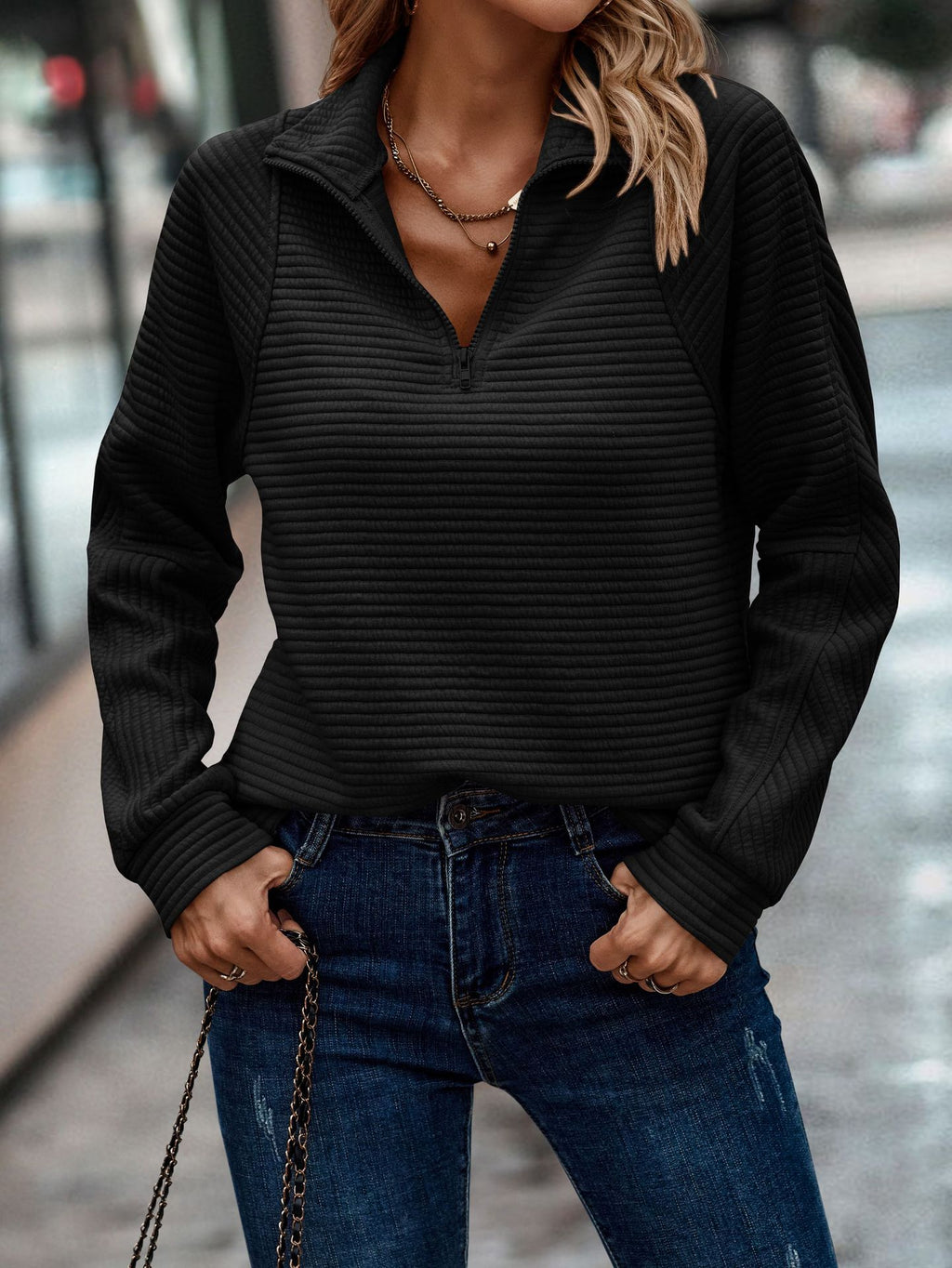 Solid Color Stand Collar Women's Knit Sweater