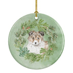 Sheltie/Shetland Sheepdog Puppy Sable Christmas Wreath Ceramic Ornament