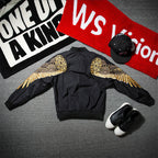 Men's Spring Hip Hop Gold Wings Embroidered Bomber Jacket